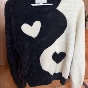 Cozy Black and White Heart Sweater spiritual gangster